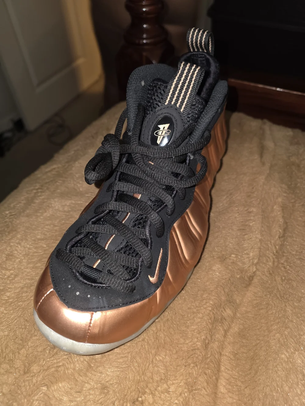 Nike Kids Metallic Copper Foamposite-Style Sneakers with Black Trim